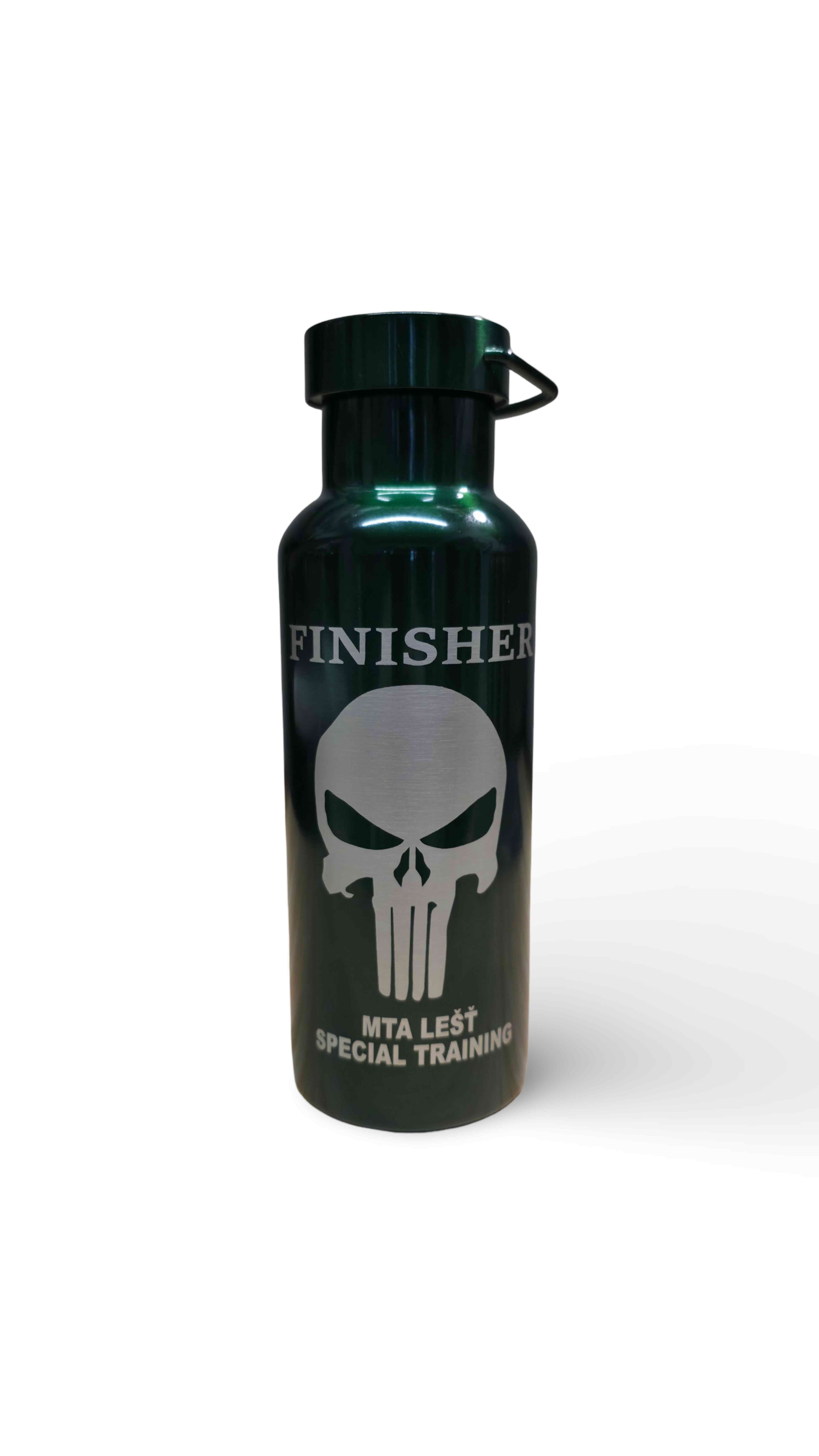 Plechová fľaša FINISHER - 500ml (zelená Lebka)